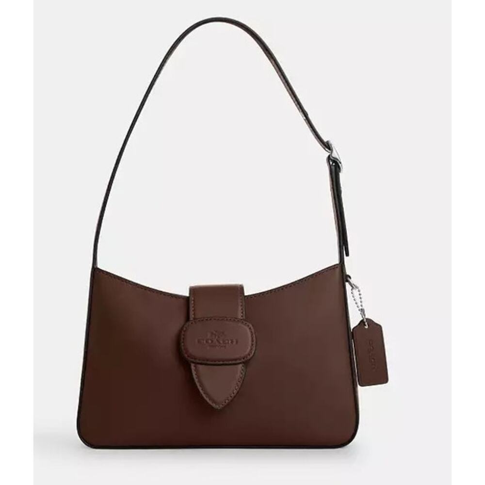 Coach Eliza Leather Zip Top Shoulder Bag Purse Maple Brown